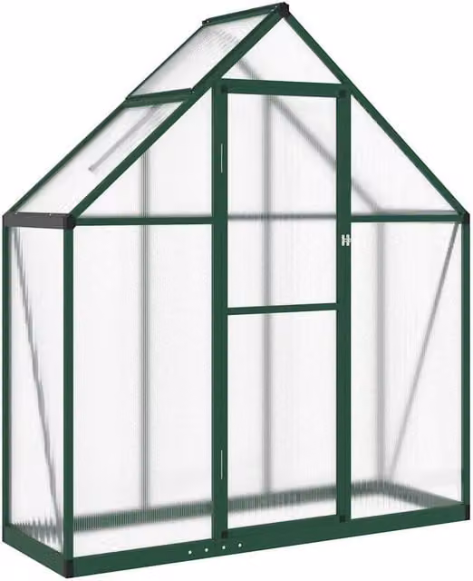 Berkfield Home Green Aluminium Greenhouse with Polycarbonate Panels and Base Frame, W/D/H: 169 x 58 x 195 cm