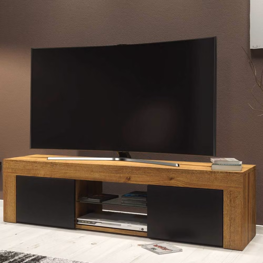 FORGEVIO Modern Wood and Glass TV Unit Cabinet Sideboard Stand with Integrated Lighting in Brown, Black or White – 3