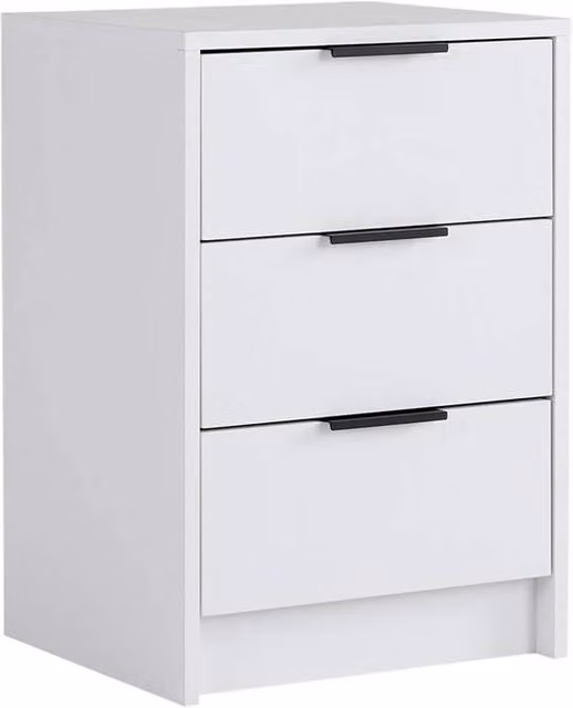 NESTLUNE White and Silver 3 Drawer Modern Bedroom Storage Unit, W: 100 cm, D: 15 cm