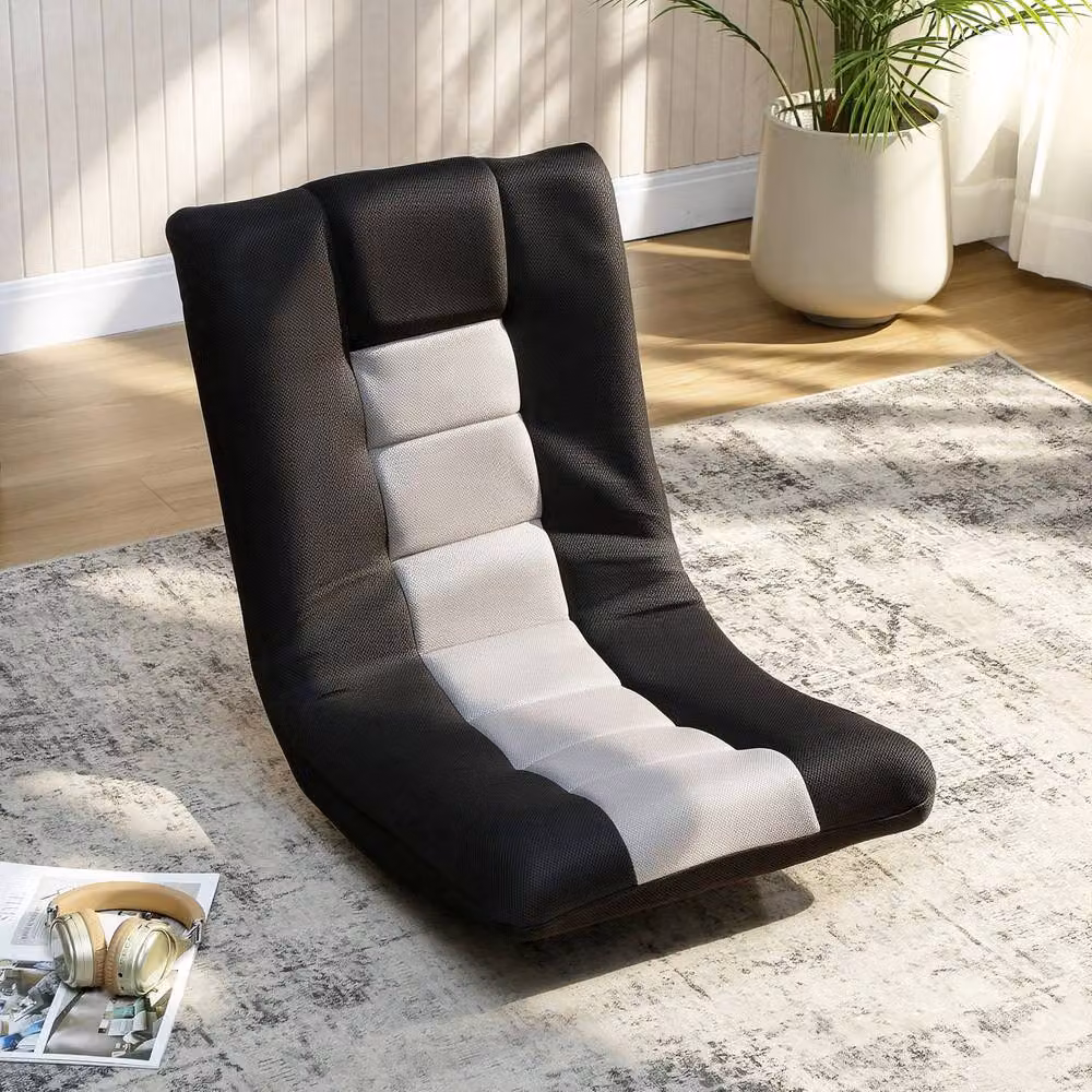 STILVORA Modern Floor Chair with 360 Degree Swivel Base and Adjustable Backrest in Black Fabric – 3