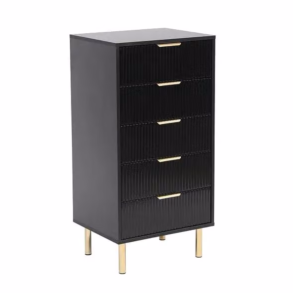 MMT Furniture Designs Moderna Black Gloss 5 Drawer Chest of Drawers with Gold Accents – 2