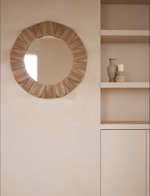 M&S Round Boho Wall Mirror in Beige and Sand