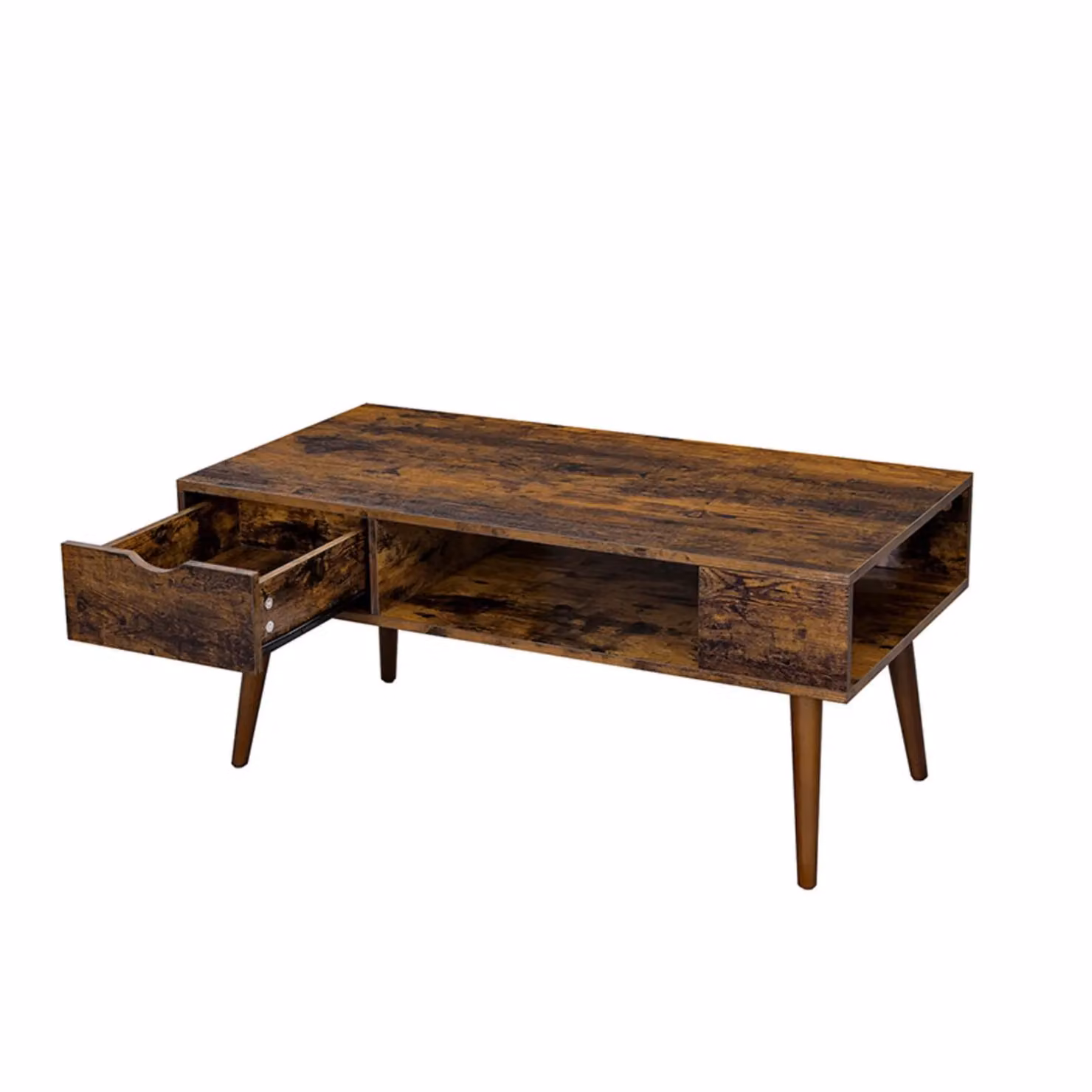 Rafaelo Mobilia Brown Rustic Coffee Table with Drawer and Storage – 2