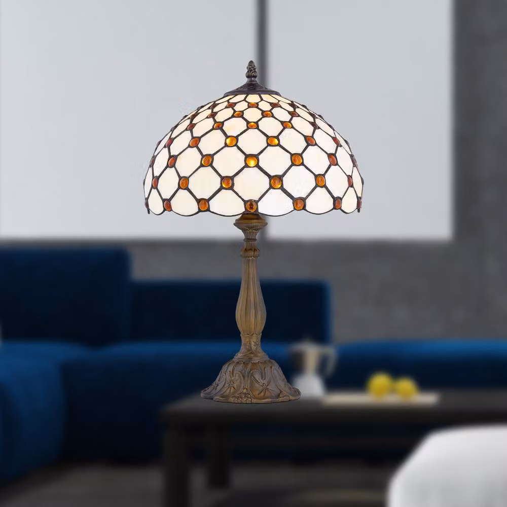 First Choice Lighting Nicolson Set of 2 Natural Tiffany Jewel Table Lamps in Bronze, Height: 47 cm – 3