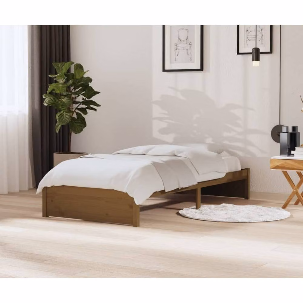 Berkfield Home Beautiful Solid Wood Pine Bed Frame in Brown, W/D/H: 90 x 200 x 31 cm – 2