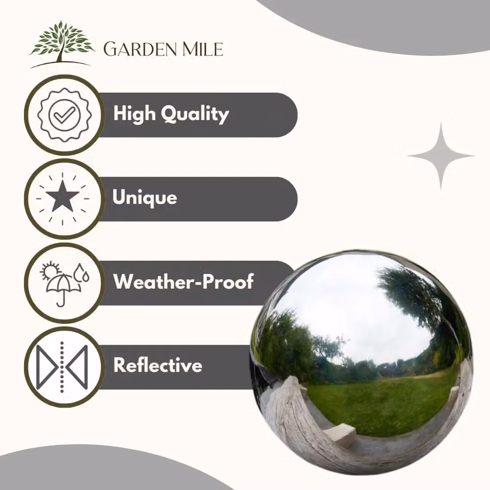 Marco Paul Silver Stainless Steel Gazing Ball Garden Ornament, Diameter: 25 cm – 3