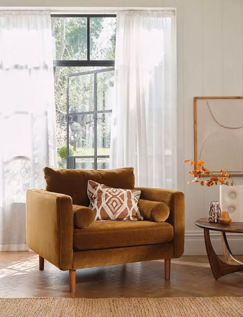 Barker and Stonehouse Moore Mid-Century Yellow Chenille Snuggle Chair with Armrests