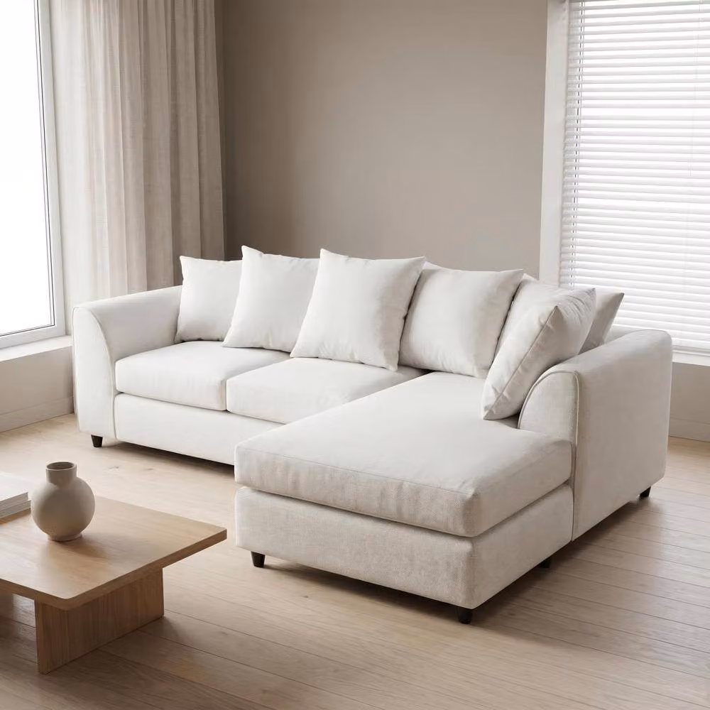 Abakus Direct Harriet Relaxed Linen L-Shaped Corner Sofa with Chaise and Scatter Cushions, Cream – 2