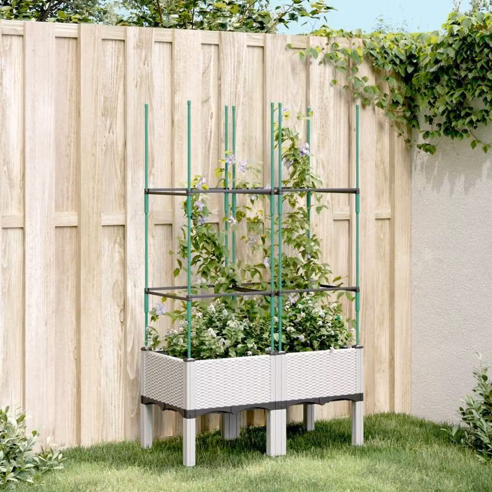 Berkfield Home Garden Planter with Trellis in White, H 142.5 x W 80 x D 40 cm – 1