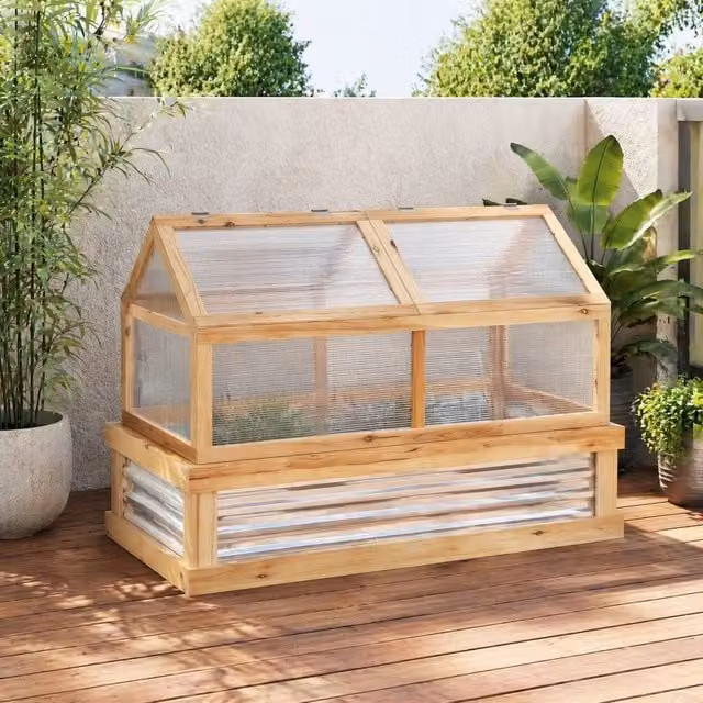 STILVORA Raised Wooden Garden Bed with Removable Transparent Greenhouse Top, Beige, W: 122 cm, D: 61 cm, H: 122 cm – 1