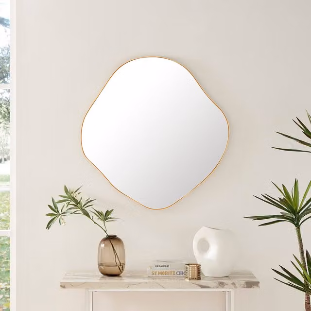 FurnitureboxUK Vita Asymmetrical Curved Pebble Metal Framed Wall Mirror in Gold