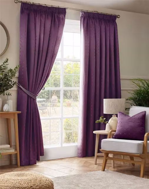 Livinluxury Purple Opaque Pencil Pleat Curtains, W: 229 cm, H: 274 cm – 2