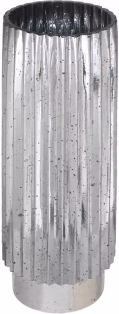 KDMD Silver Tonal Ribbed Cylinder Tabletop Vase