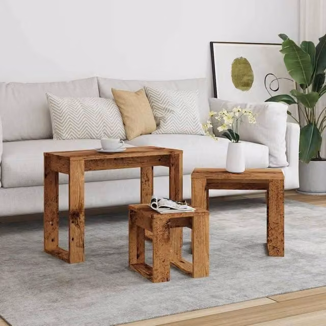 Berkfield Home Nest of 3 Tables in Brown Old Wood Engineered Wood – 1