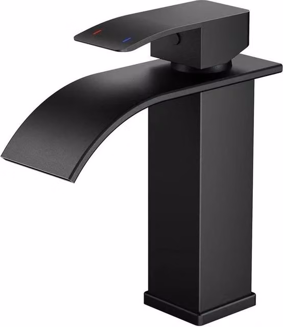 Kelvenix Matt Black Waterfall Mono Basin Mixer Tap for Cloakroom and Bathroom