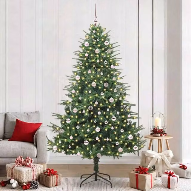 Berkfield Home Artificial Pre-lit Christmas Tree with Ball Set, Green, Height: 240 cm