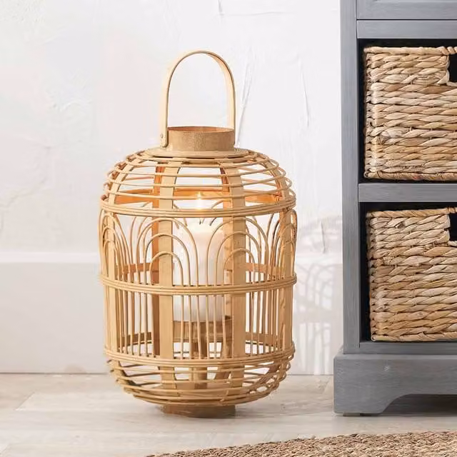 Pacific Lifestyle Decorative Lantern Candle Holder in Transparent, Brown and Beige, Height: 38 cm