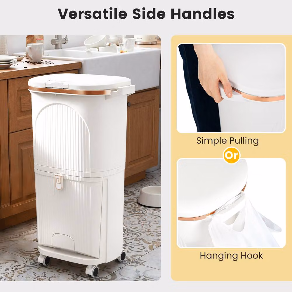 Costway 38L 2-Tier Kitchen Trash Can with Lid and Step Pedal, White – 4