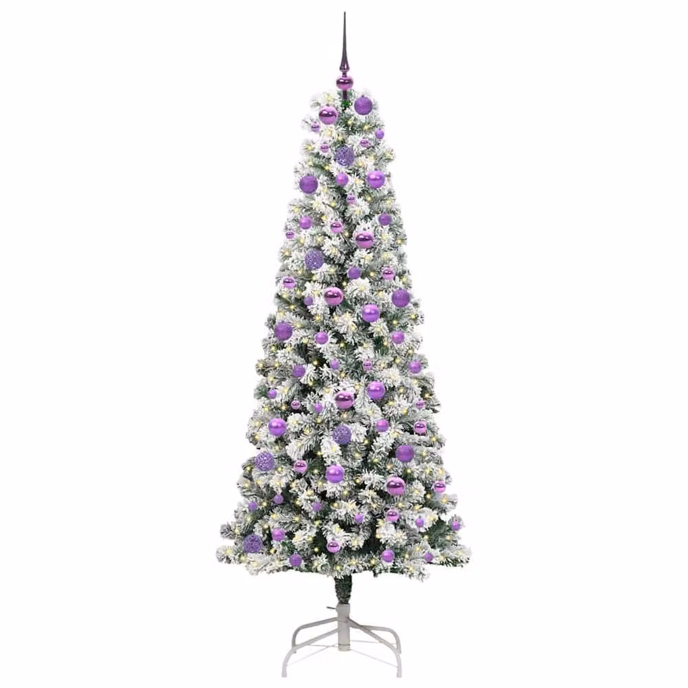 Berkfield Home Artificial Hinged Christmas Tree in Green and White, Height: 180 cm – 3