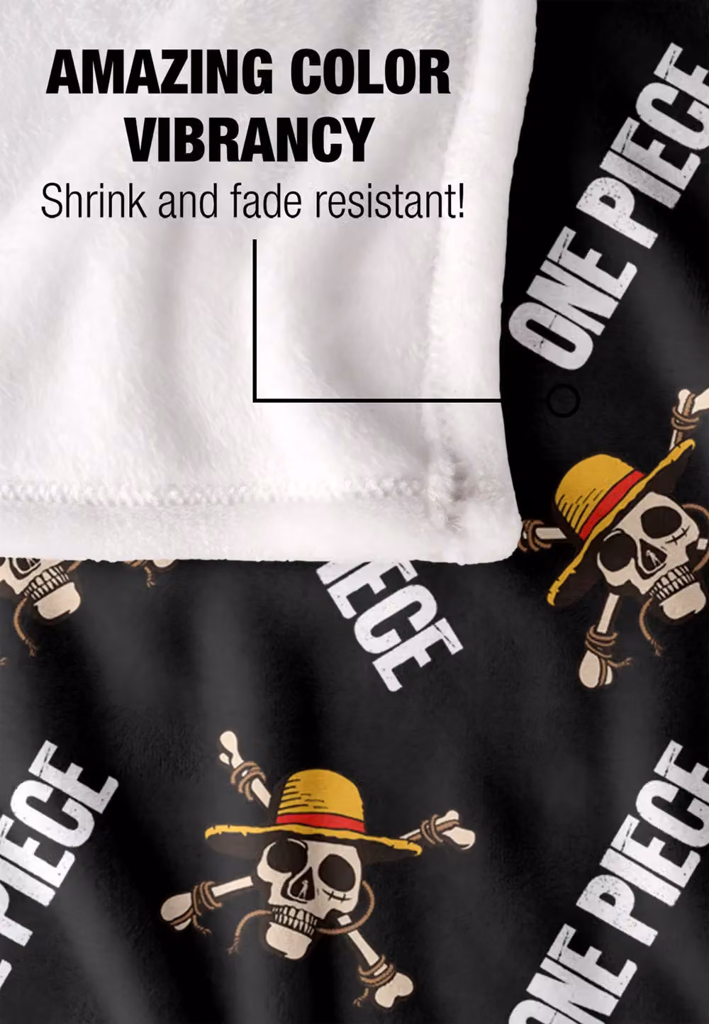 Netflix One Piece Jolly Roger Pattern Silky Touch Super Soft Fleece Throw Blanket, White and Multicolour, W/D/H: 152 x 127 cm – 4