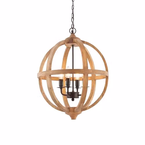 Netlighting Toba 4 Light Spherical Pendant Light in Brown Mango Wood and Dark Bronze Paint, H 80 cm x W 43 cm x D 43 cm – 1