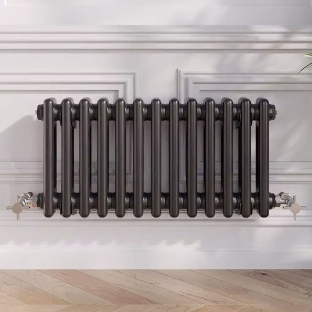 Temprazo Black Steel Wall Mounted Column Radiator H: 60.5 cm, W: 42.5 cm, D: 7.0 cm