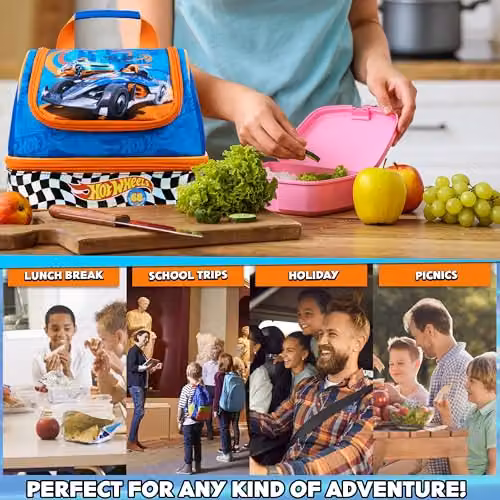 Hot Wheels Insulated Kids Lunch Bag with Dual Compartments in Blue – 2