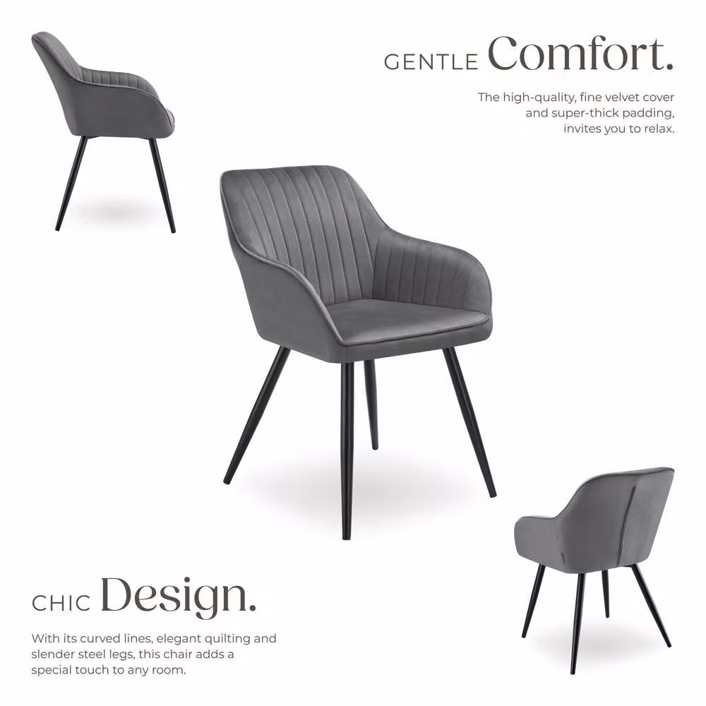 tectake Marilyn Set of 6 Modern Velvet Dining Chairs in Grey and Black – 3