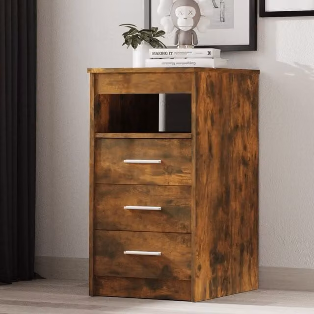 Berkfield Home Smoked Oak Drawer Cabinet in Brown, W/D/H: 40 x 50 x 76 cm