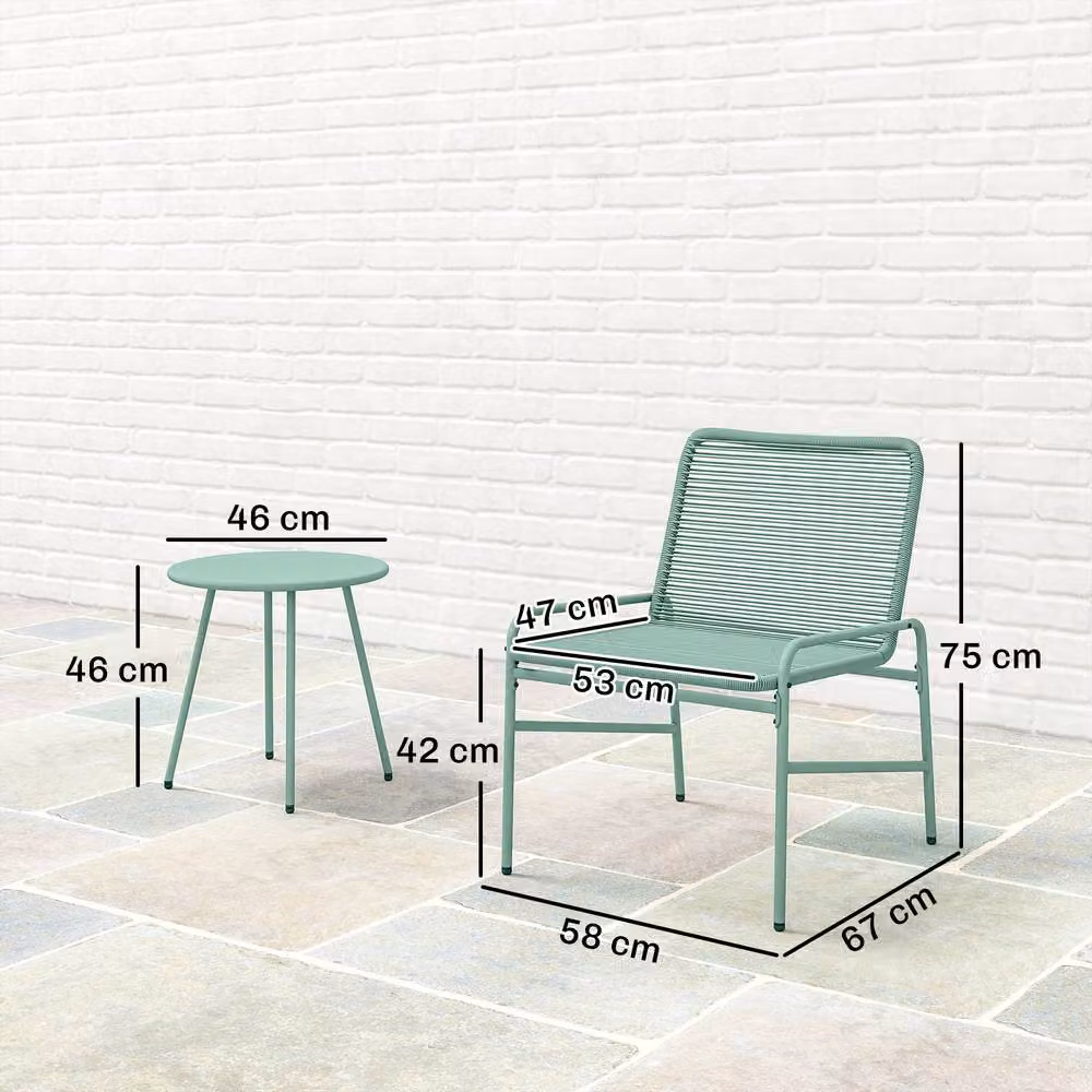 OUTSUNNY Green Rattan Bistro Set with 2 Chairs and Round Table for Garden, Terrace or Balcony – 2