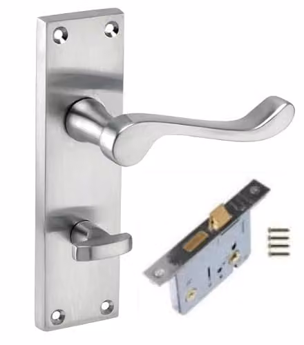 Golden Grace Victorian Scroll Bathroom Door with Lock in Brushed Chrome