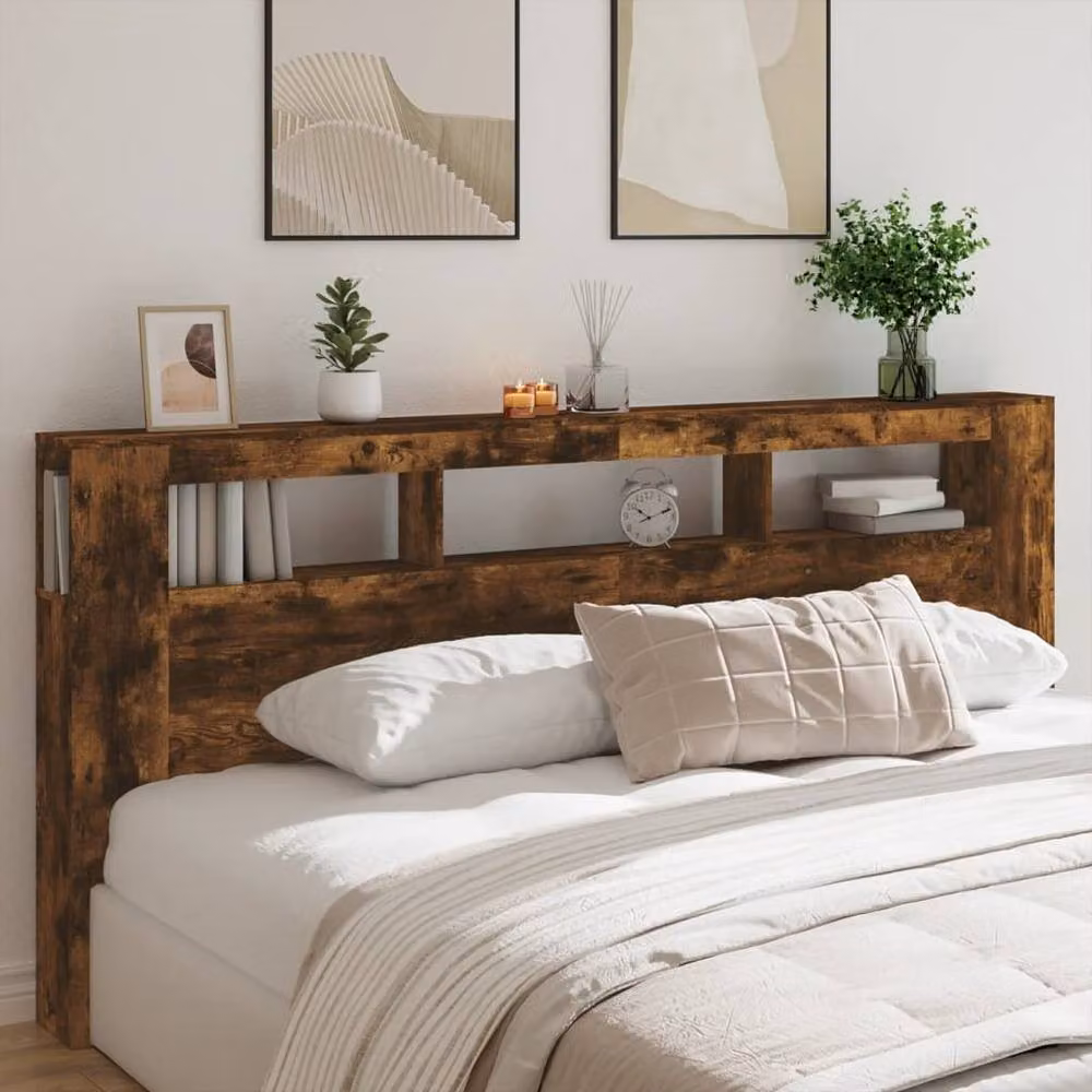 Berkfield Home LED Headboard in Smoked Oak, Brown Engineered Wood, W: 220 cm, D: 18.5 cm, H: 103.5 cm – 4