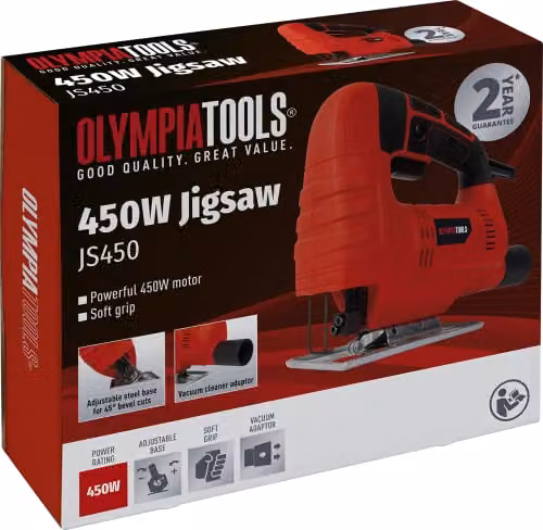 Olympia Tools 450W 240V Jigsaw in Red with Soft Grip and Dust Extraction Capability – 2