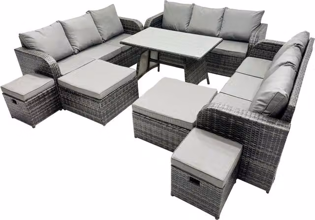 Fimous 13-Seater Rattan Garden Furniture Set with 3-Seater Sofa and Stools in Dark Grey Mixed