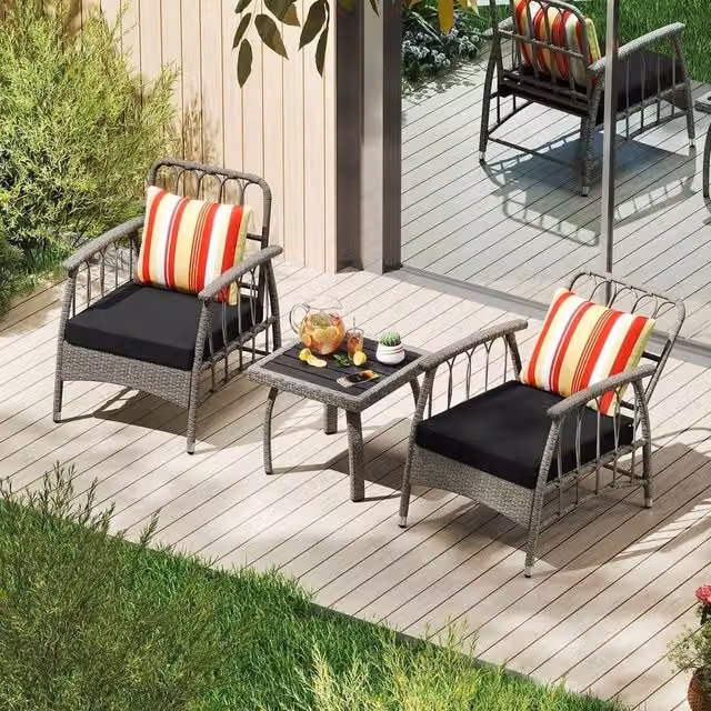 Kelvenix 3 Piece Rattan Bistro Set in Grey