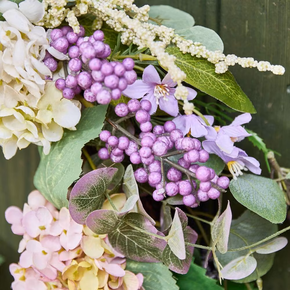 Dibor Floral Summer and Spring Door Wreath in Pink, White and Purple, Diameter: 60 cm – 3