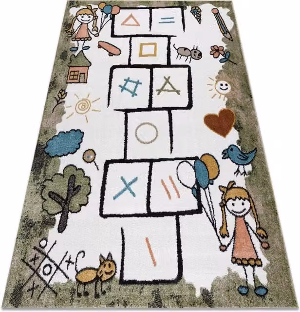 RugsX Fun Kids Motif Rectangular Rug in Green and Multicolour, W: 140 cm, L: 190 cm