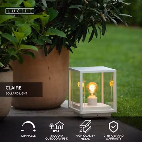 Lucide Claire White Metal Bollard Garden Floor Light with E27 Socket and IP54 Rating – 2