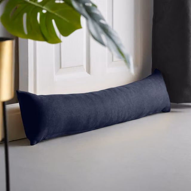 Luxury Living Velvet Chenille Draught Excluder in Blue, W/D/H: 90 x 15 x 15 cm