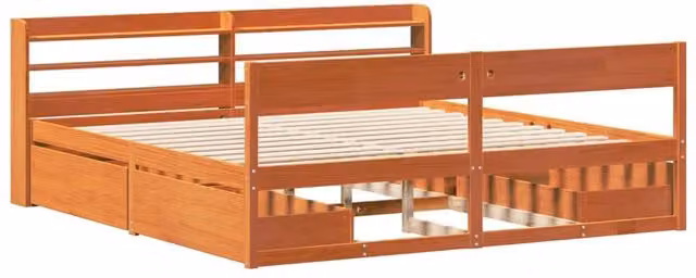 Berkfield Home Super King Solid Wood Pine Bed Frame in Wax Brown, W/D/H: 180 x 200 x 82 cm