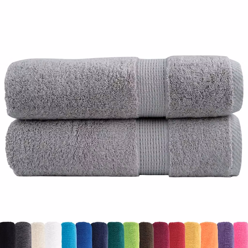 Berkfield Home SOLUND Premium Cotton Terry Shower Towels, 2 Pack, Grey, W: 70 cm, L: 140 cm, 600gsm – 2