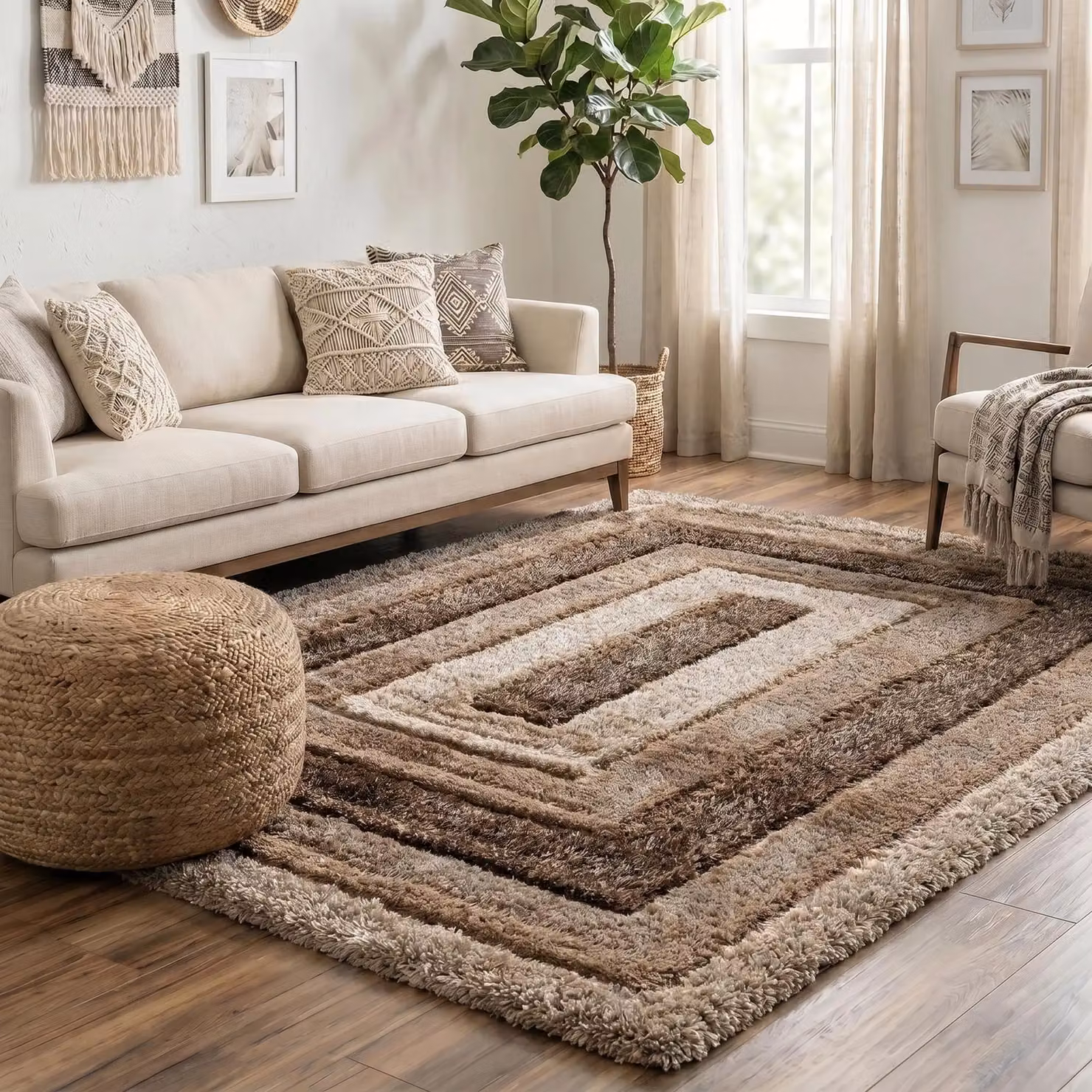 Desire Rugs Modern Soft Bordered Shimmer Shaggy Area Rug in Bronze, W/D/H: 60 x 220 cm – 2