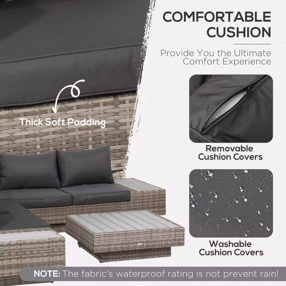 Wyld Haus Vaneno 4 Piece Rattan Outdoor Corner Sofa Set with Coffee Table in Light Grey – 6