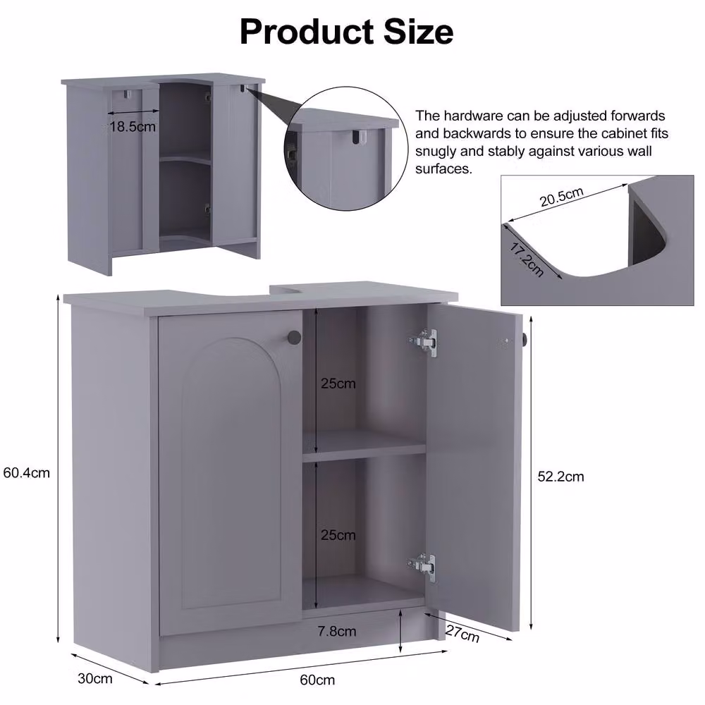 KEEPREAPER Grey Freestanding Under Sink Bathroom Cabinet with 2 Soft Close Doors and Internal Shelves, Width: 60 cm – 3