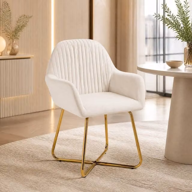 STILVORA Modern Tub Chair with Armrests and Metal Base in Beige Velvet Fabric