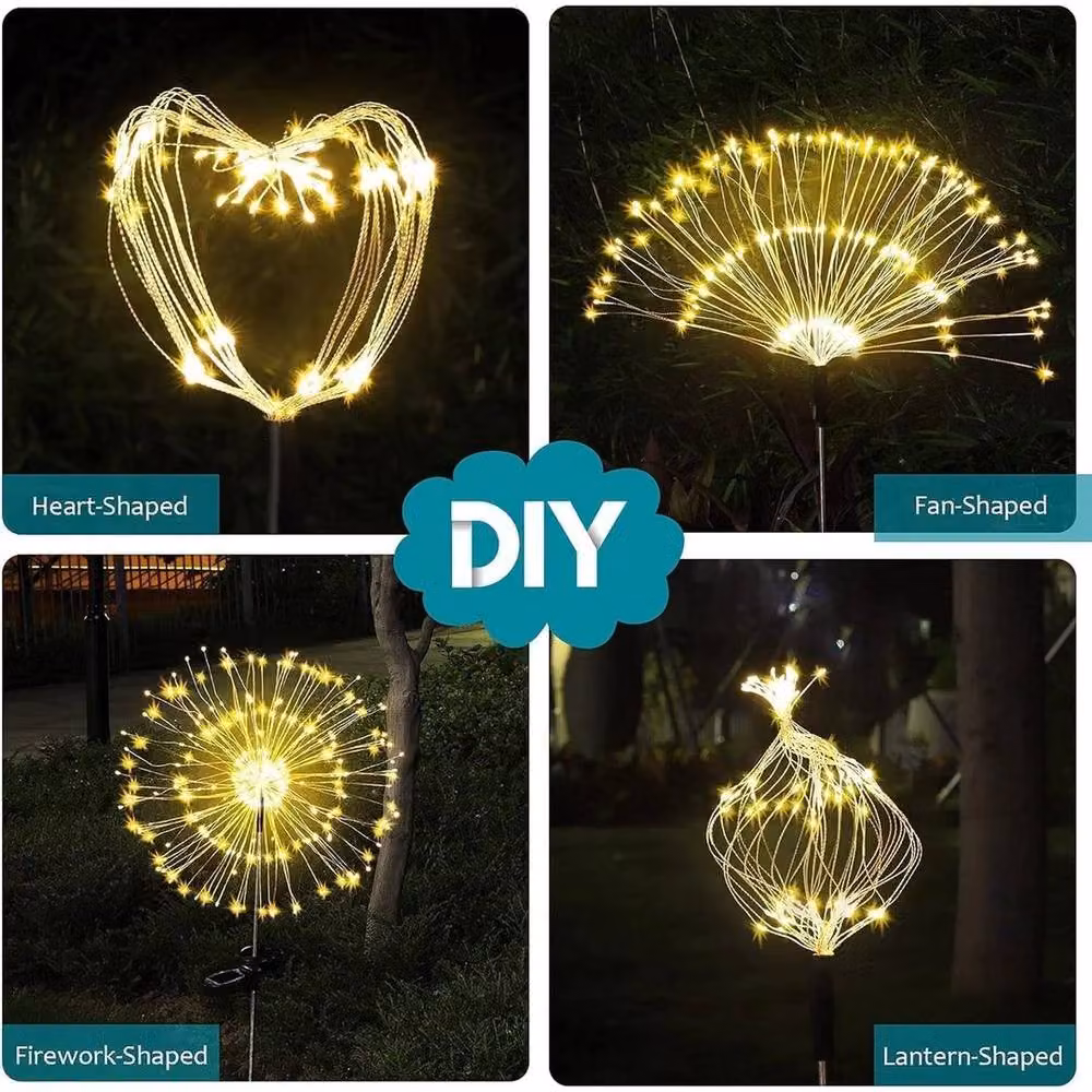 NESTLUNE Solar LED Firework Starburst Stake Lights, Warm White, 2 Pack – 3