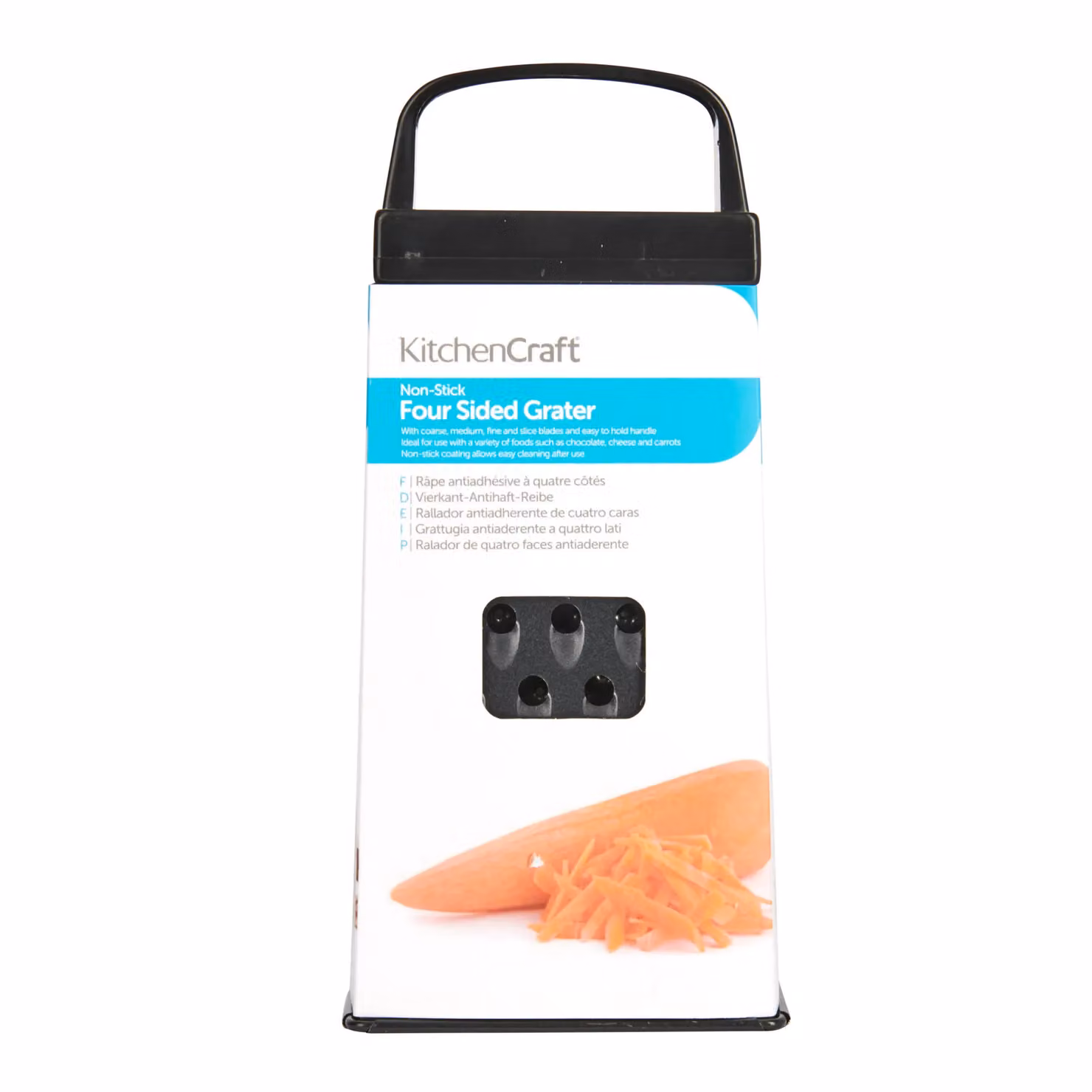 KitchenCraft Black Non-Stick Stainless Steel Four Sided Box Grater, W: 17.5 cm, H: 17.0 cm, D: 1.0 cm – 3