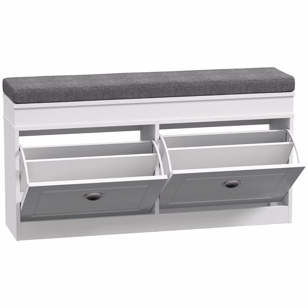 Wyld Haus Nedola White Shoe Storage Bench with Cushioned Seat and 2 Flip Drawers, W/D/H: 55 x 24 x 24 cm – 2