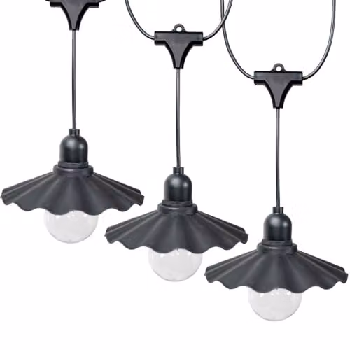 ValueLights Black Pleated Scallop LED Outdoor Garden String Lights with Timer, Warm White, 6 x Battery Operated