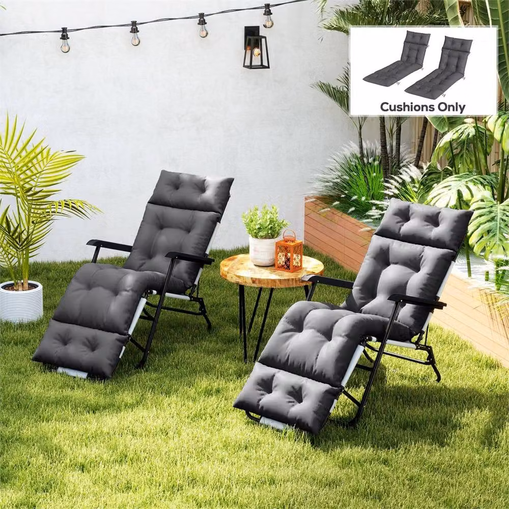 KORVIXA Grey Polyester Sun Lounger Cushions with Foam Filling – 4